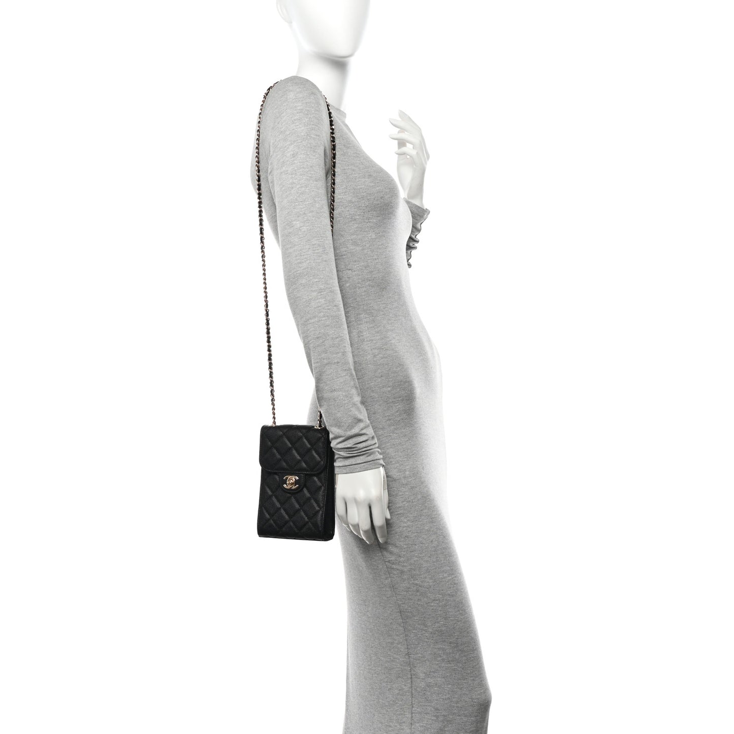 Caviar Quilted Classic Phone Holder Black