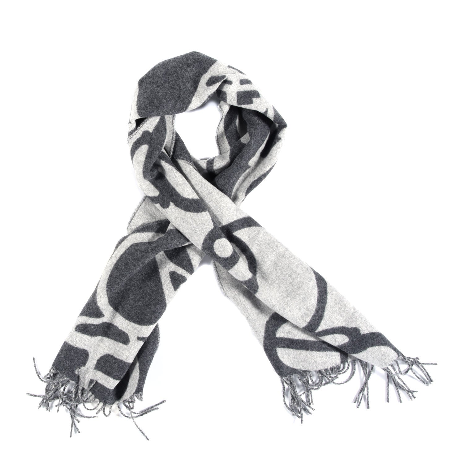 Hermes Cashmere Boucles et Camails Muffler Anthracite Gris Clair 1 of 4