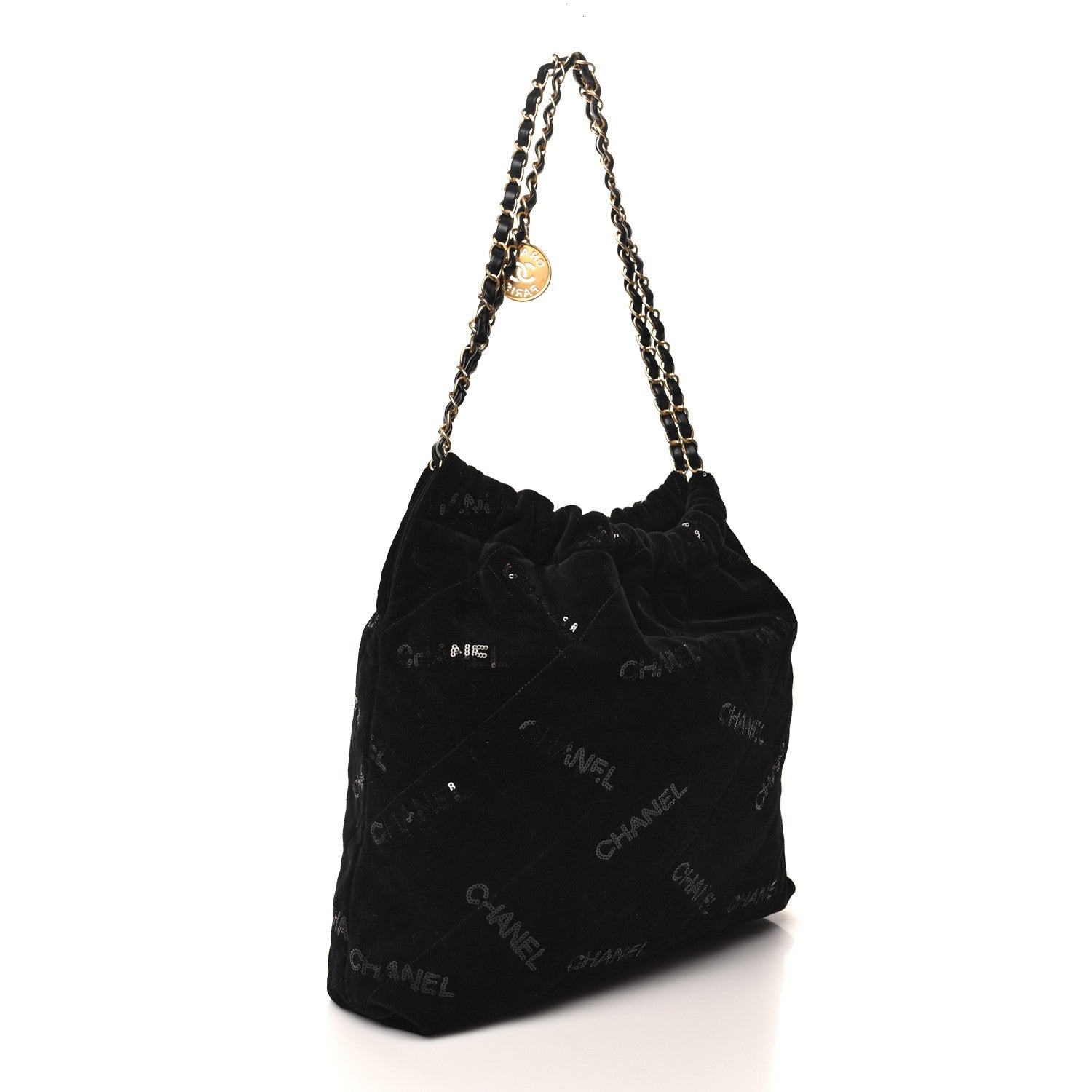 Chanel Velvet Sequin Quilted Chanel 22 Black 3 of 10