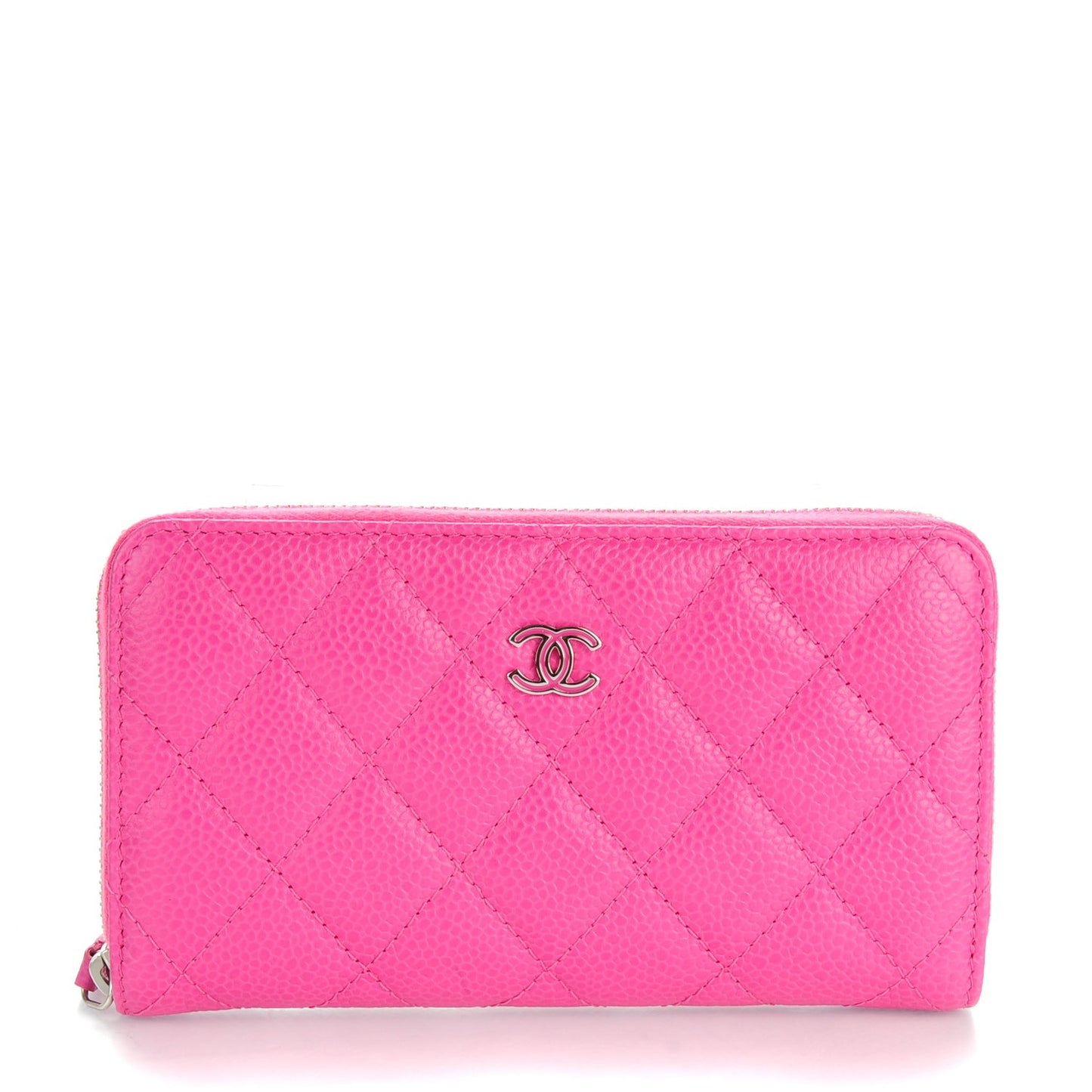 Caviar Quilted Small Zip Around Wallet Pink