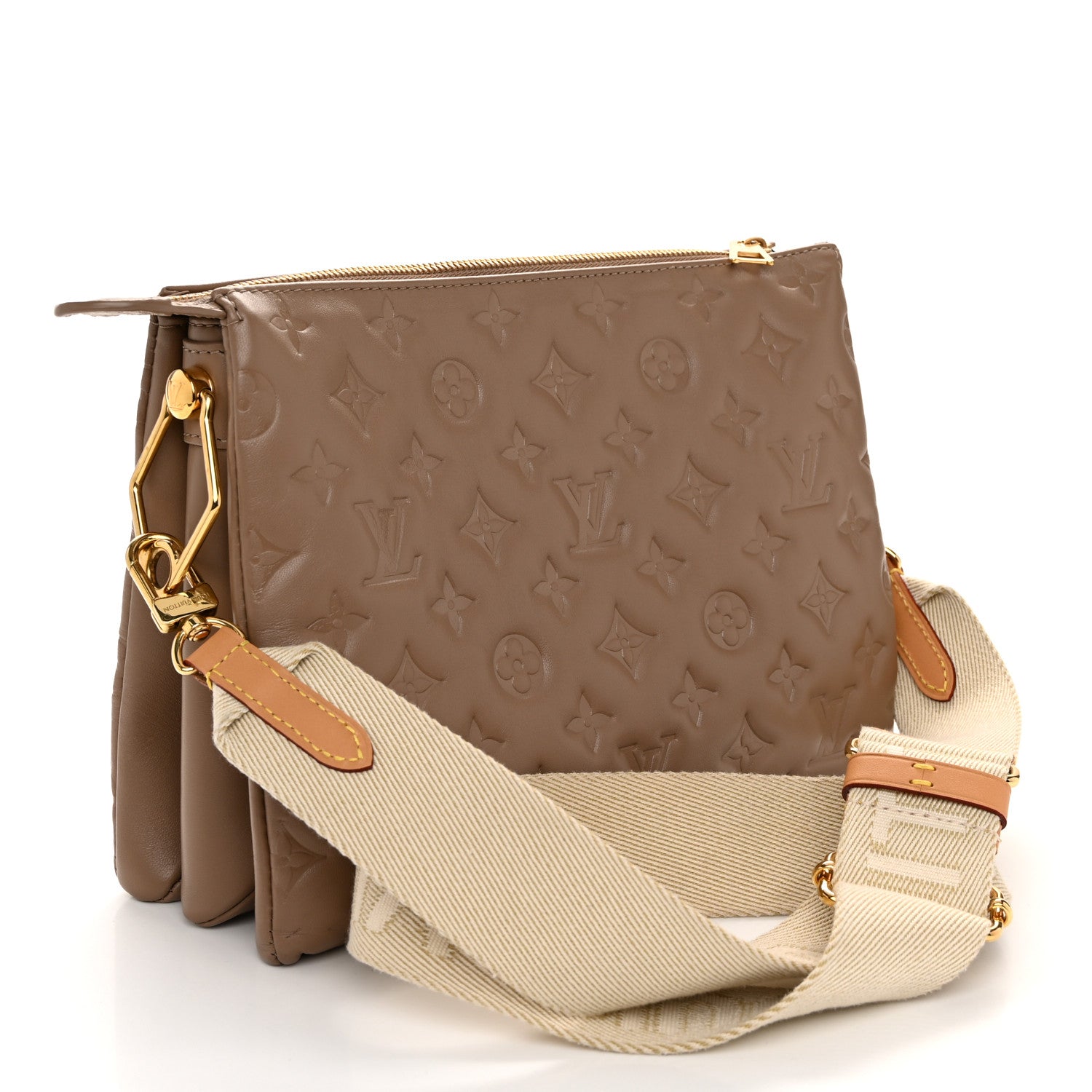 Louis Vuitton Lambskin Embossed Monogram Coussin PM Taupe 3 of 9