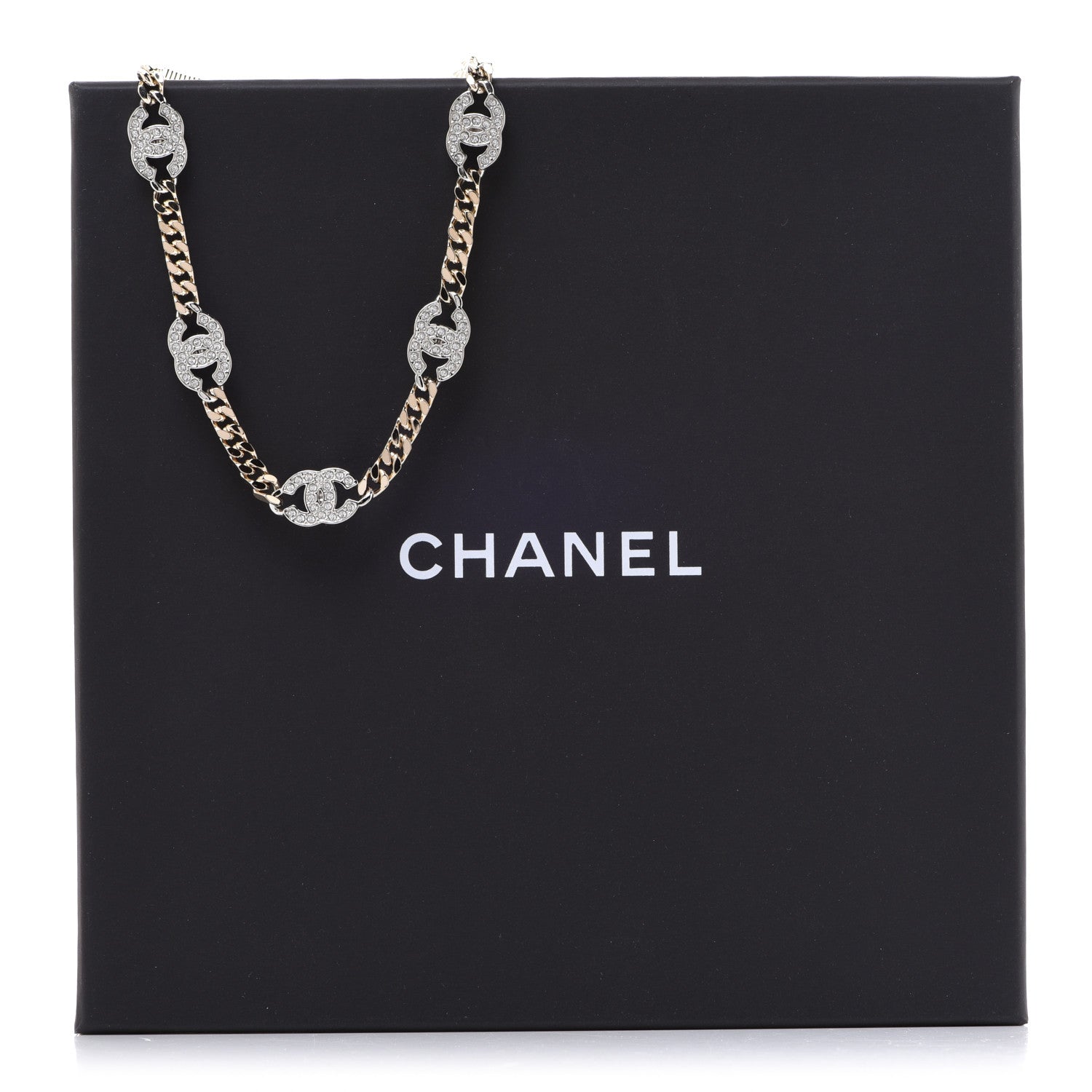 Chanel Crystal Chain CC Link Choker Gold Silver 6 of 6