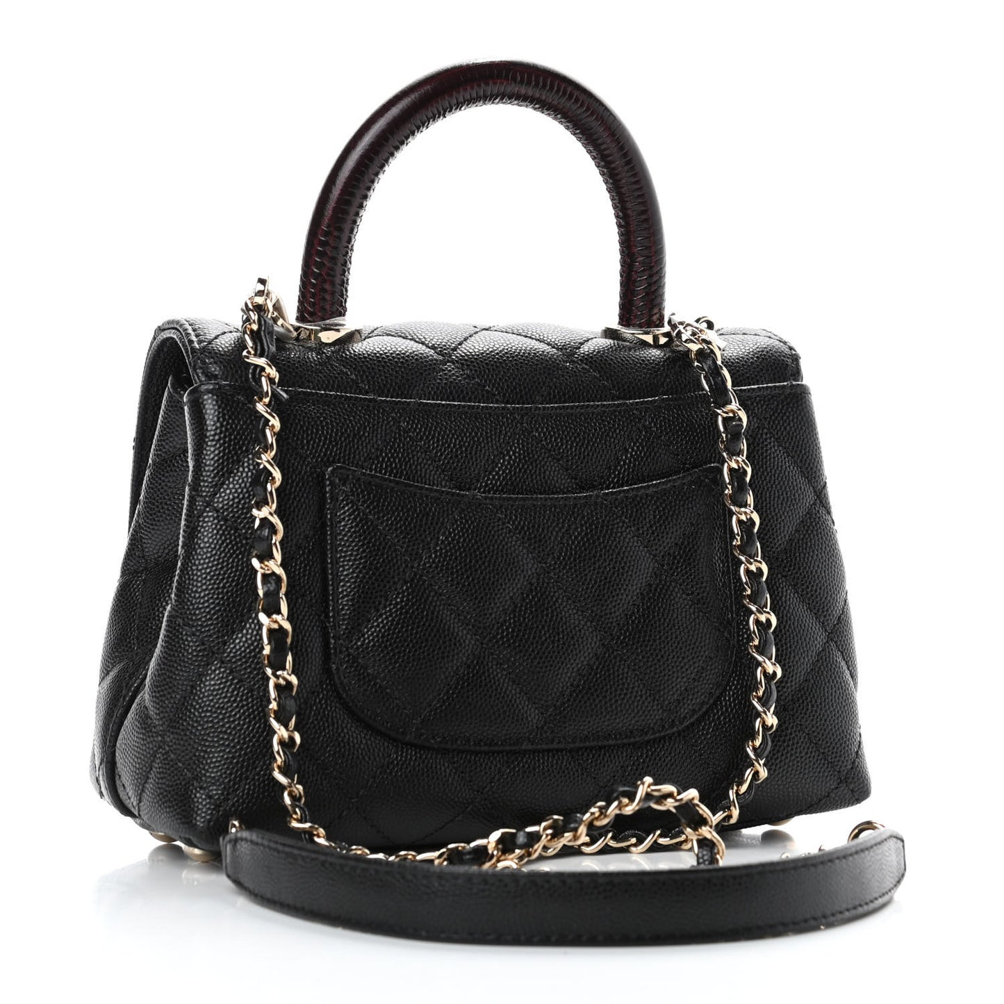 Caviar Lizard Embossed Quilted Extra Mini Coco Handle Flap Black