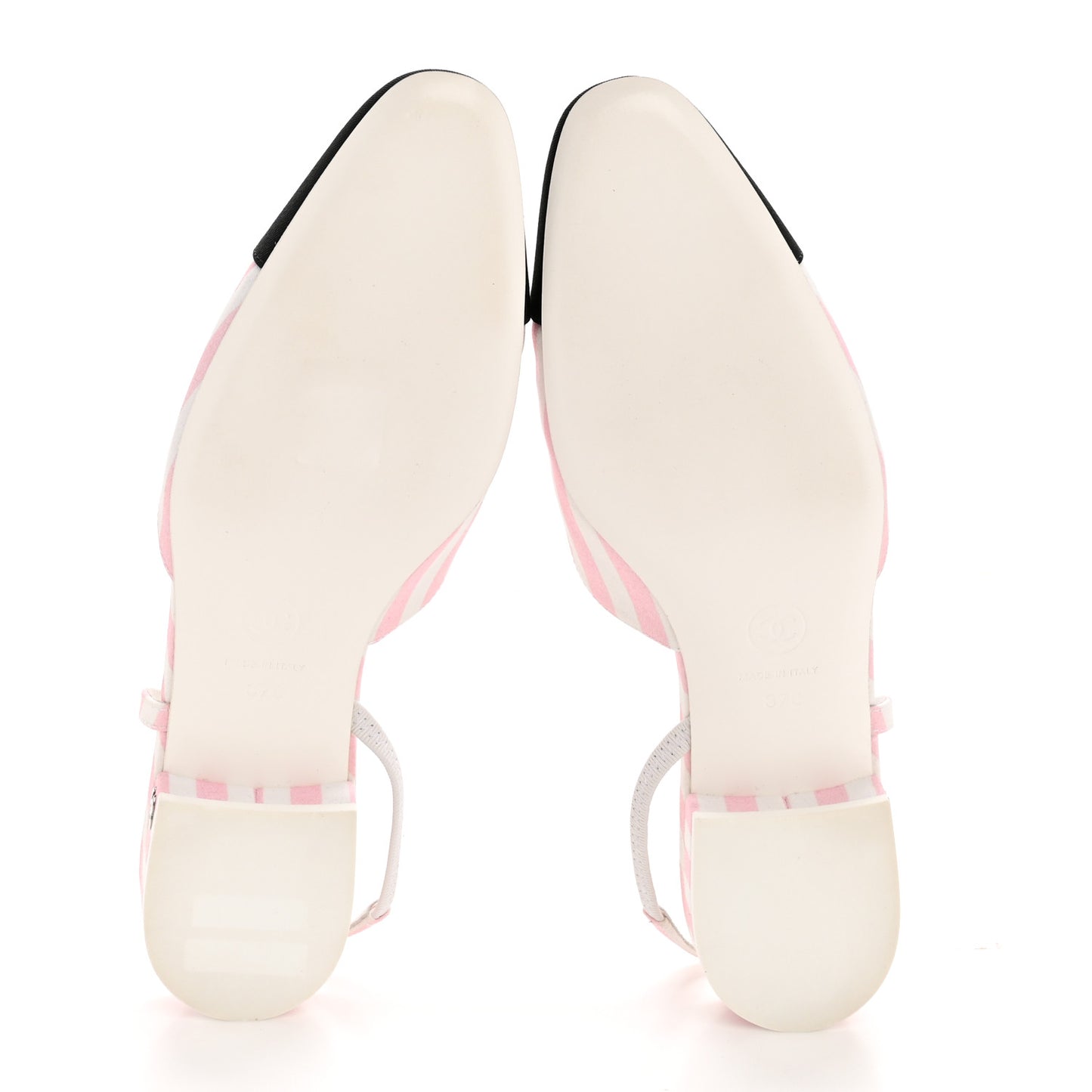 Printed Fabric Grosgrain Cap Toe Slingback Flats 37 White Pink Black