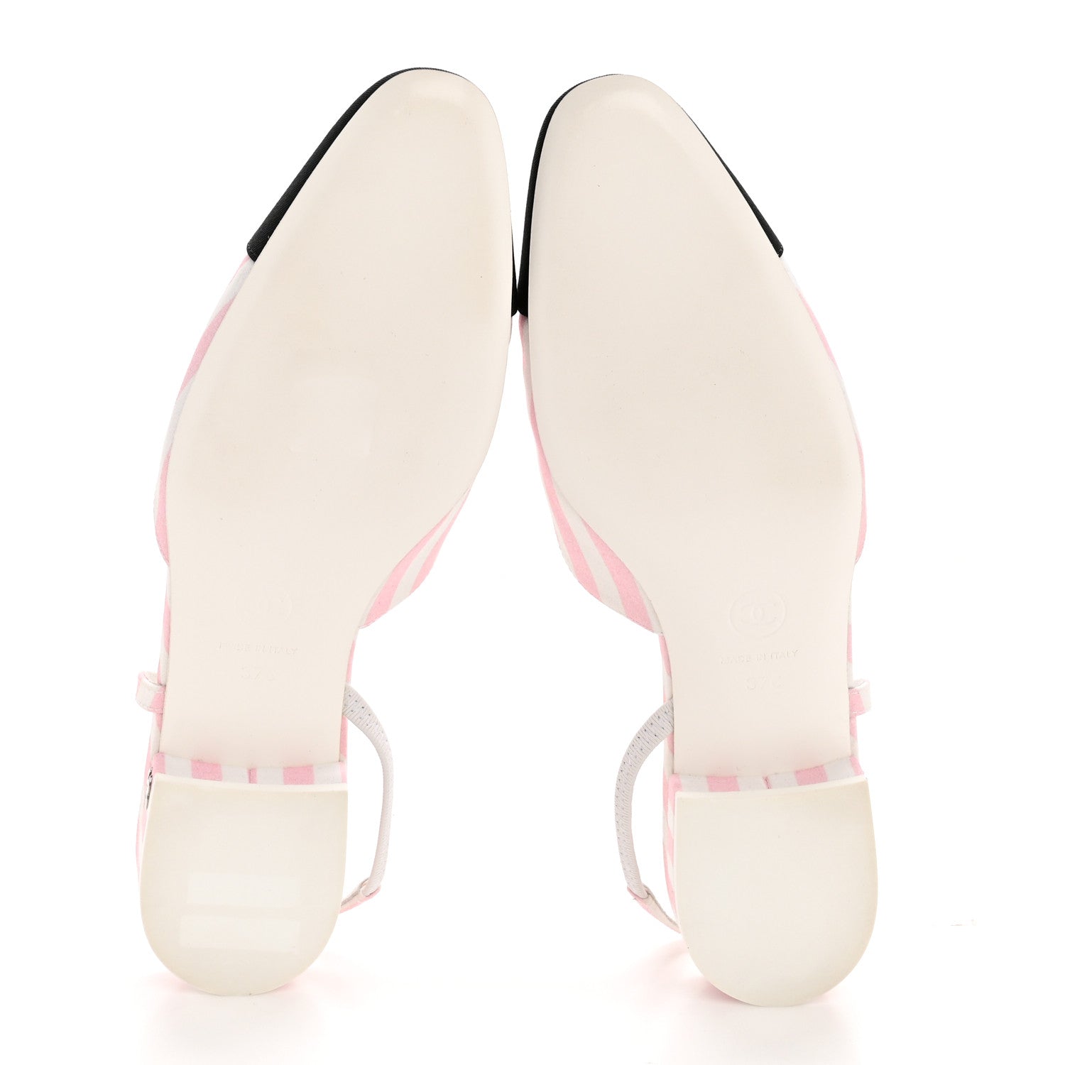 Chanel Printed Fabric Grosgrain Cap Toe Slingback Flats 37 White Pink Black 6 of 11