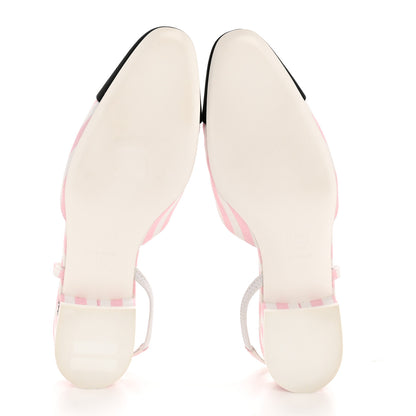 Chanel Printed Fabric Grosgrain Cap Toe Slingback Flats 37 White Pink Black 6 of 11