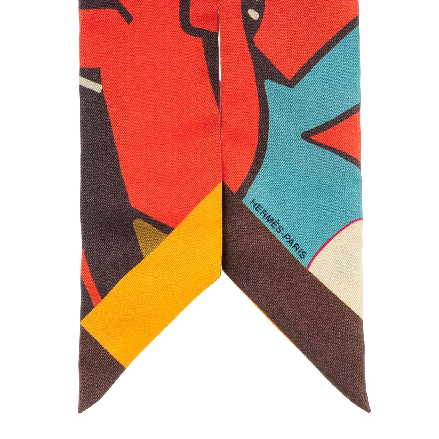 Hermes Silk Graff Graffiti Twilly Marron Orange Vert De Gris 3 of 5