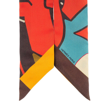 Hermes Silk Graff Graffiti Twilly Marron Orange Vert De Gris 3 of 5