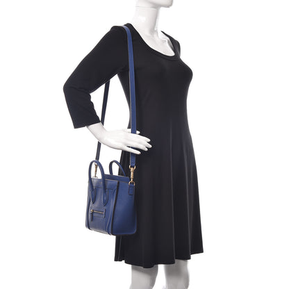 Celine Drummed Calfskin Nano Luggage Indigo 2 of 9