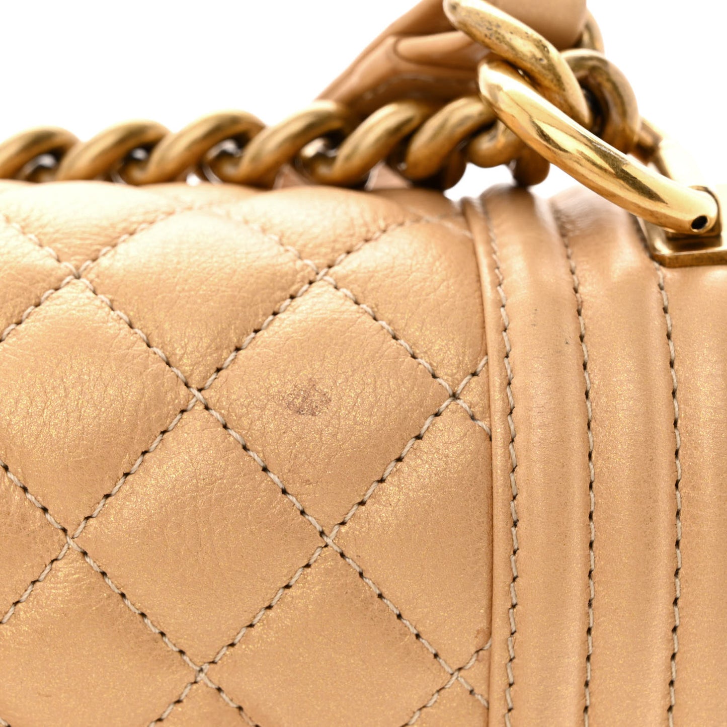 Metallic Calfskin Quilted Medium Boy Flap Gold