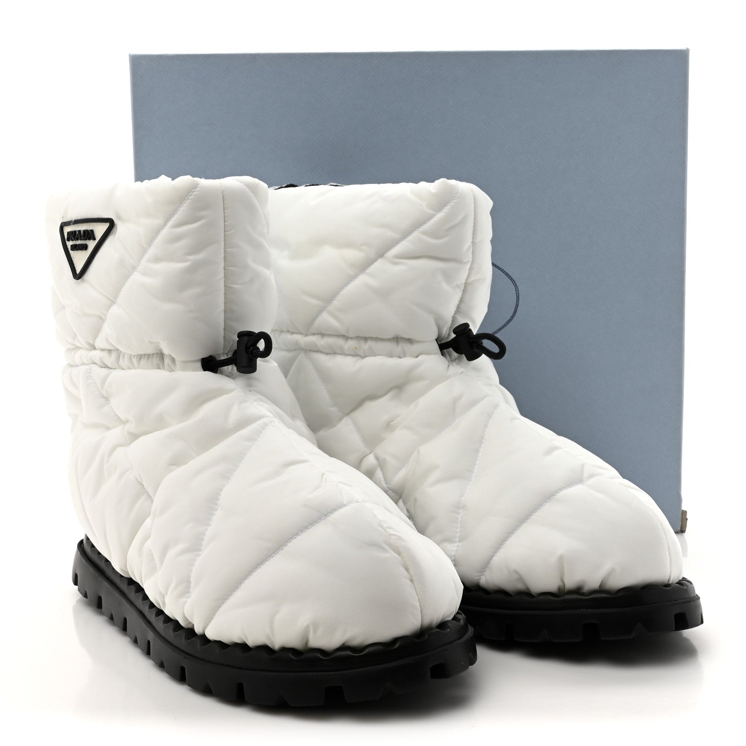 Prada Re-Nylon Piuma Triangle Logo Padded Drawcord 20mm Snow Boots 40 White 10 of 10