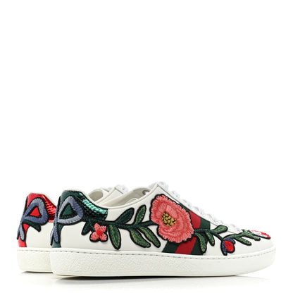 Gucci Calfskin Web Floral Embroidered Womens Ace Sneakers 37 White 5 of 10