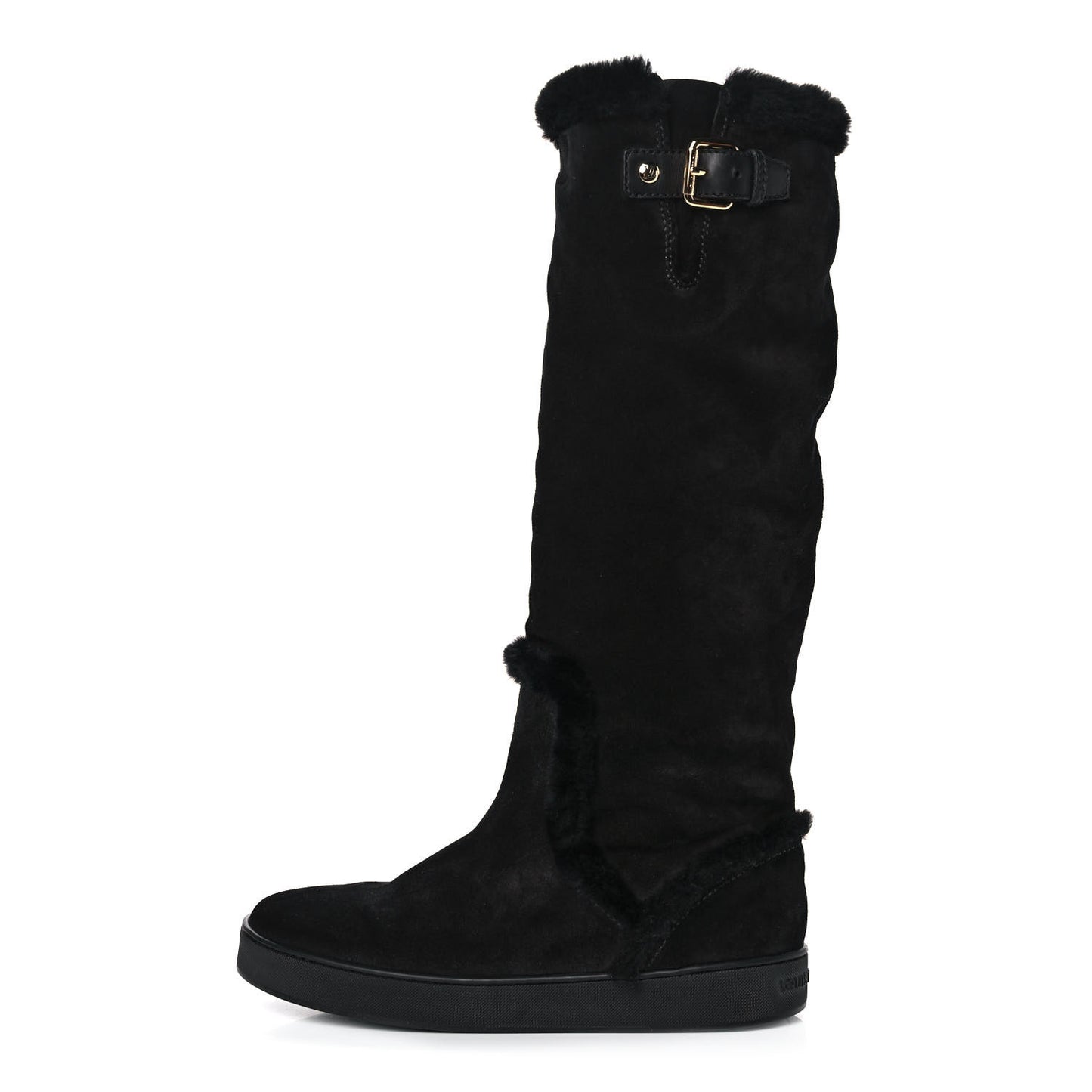 Suede Fur Tall Boots 37 Black