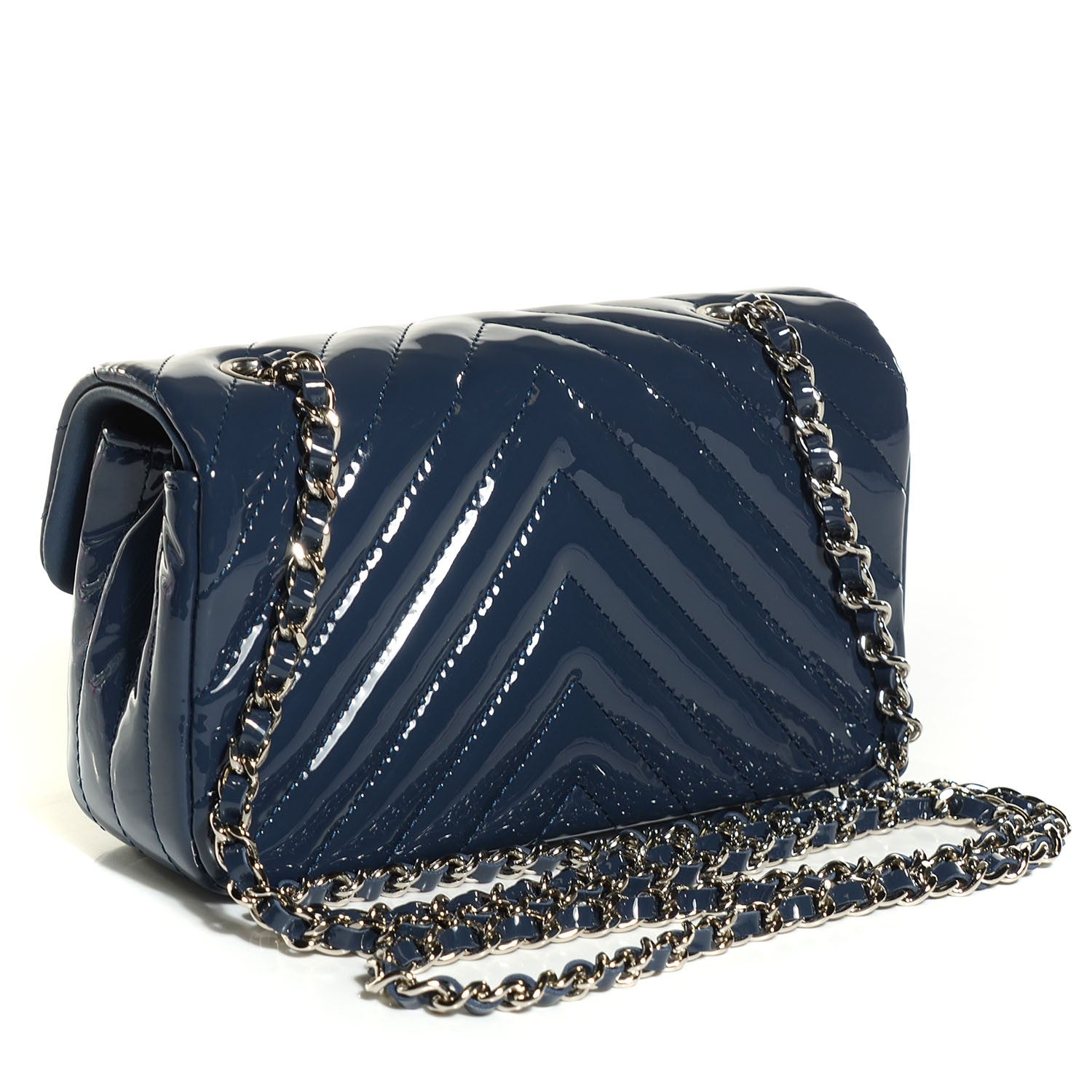 Chanel Patent Chevron Quilted Extra Mini Flap Dark Blue 3 of 9