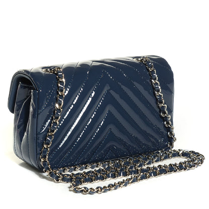 Chanel Patent Chevron Quilted Extra Mini Flap Dark Blue 3 of 9