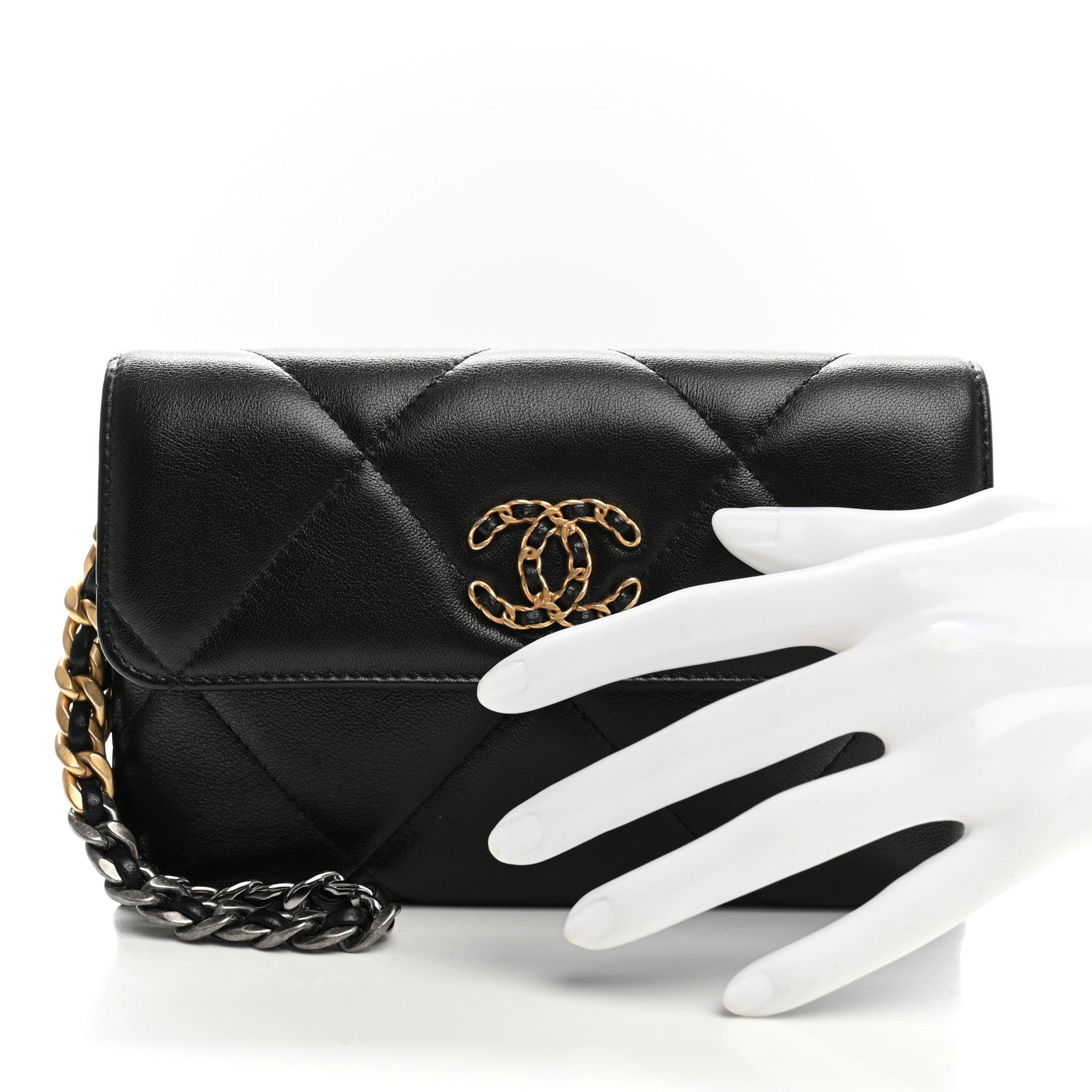 Chanel Lambskin Quilted Chanel 19 Flap Clutch Black 2 of 8