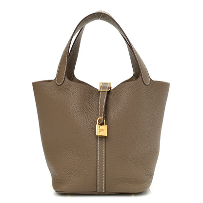 Hermes Taurillon Clemence Picotin Lock 22 MM Etoupe 1 of 11