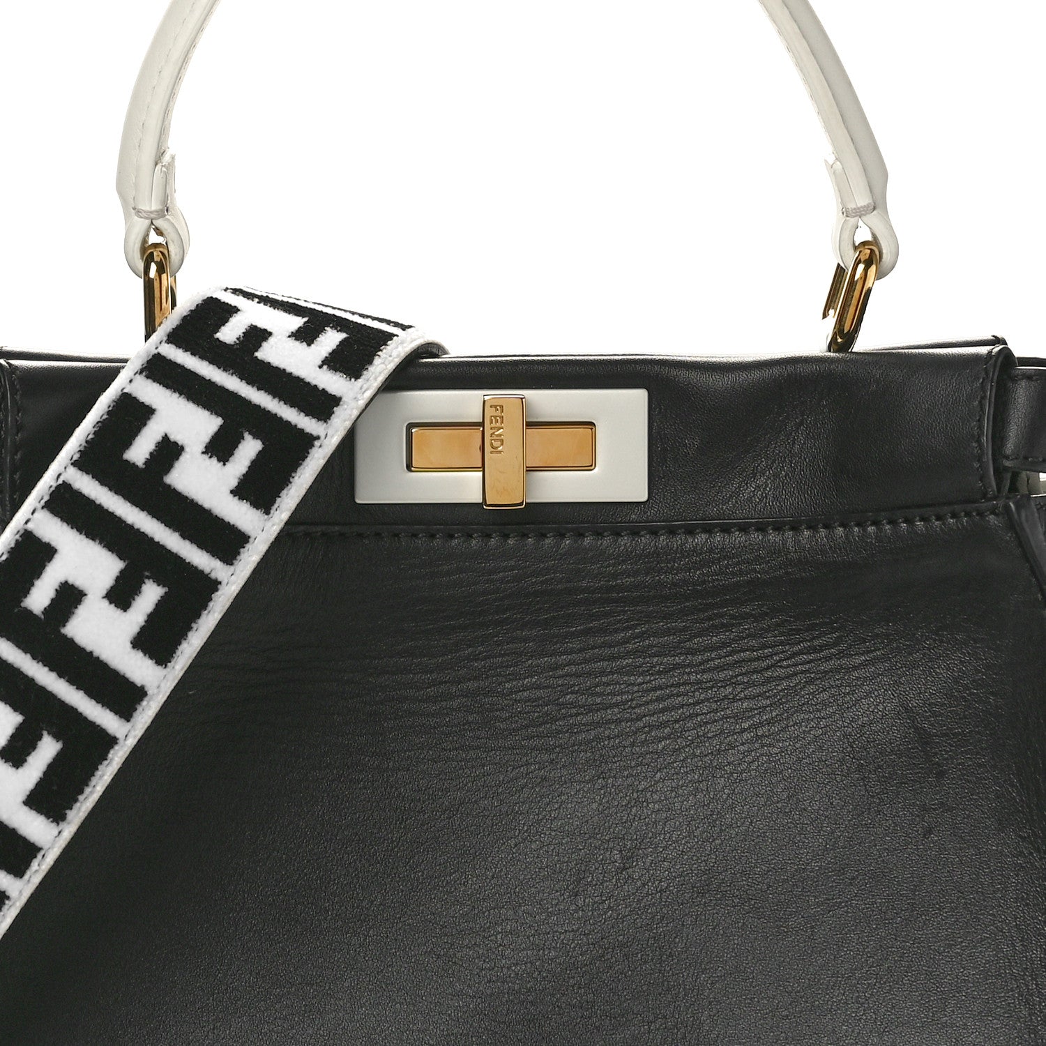 Fendi Vitello Century Velvet F is Fendi FF Medium Peekaboo Iconic Satchel Black White 8 of 12