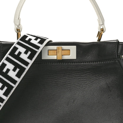 Fendi Vitello Century Velvet F is Fendi FF Medium Peekaboo Iconic Satchel Black White 8 of 12