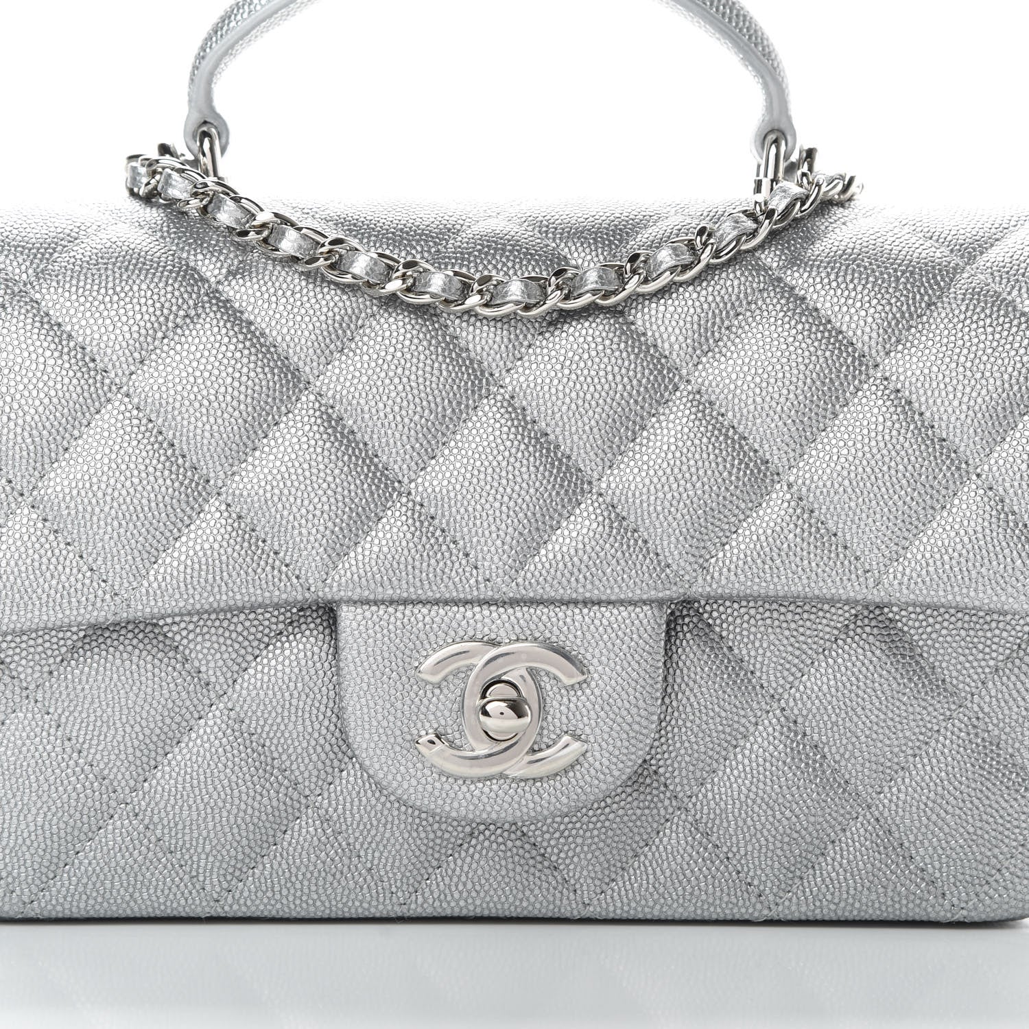 Chanel Metallic Caviar Quilted Mini Top Handle Rectangular Flap Silver 8 of 10