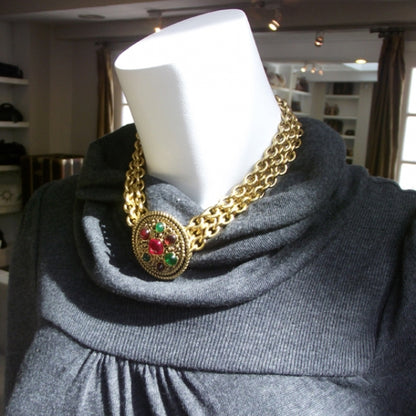 Chanel Gold Vintage Jeweled Medallion Necklace & Earrings Set 2 of 7