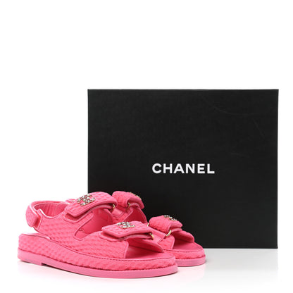 Chanel Knit Fabric Velcro Dad Sandals 35 Pink 9 of 9