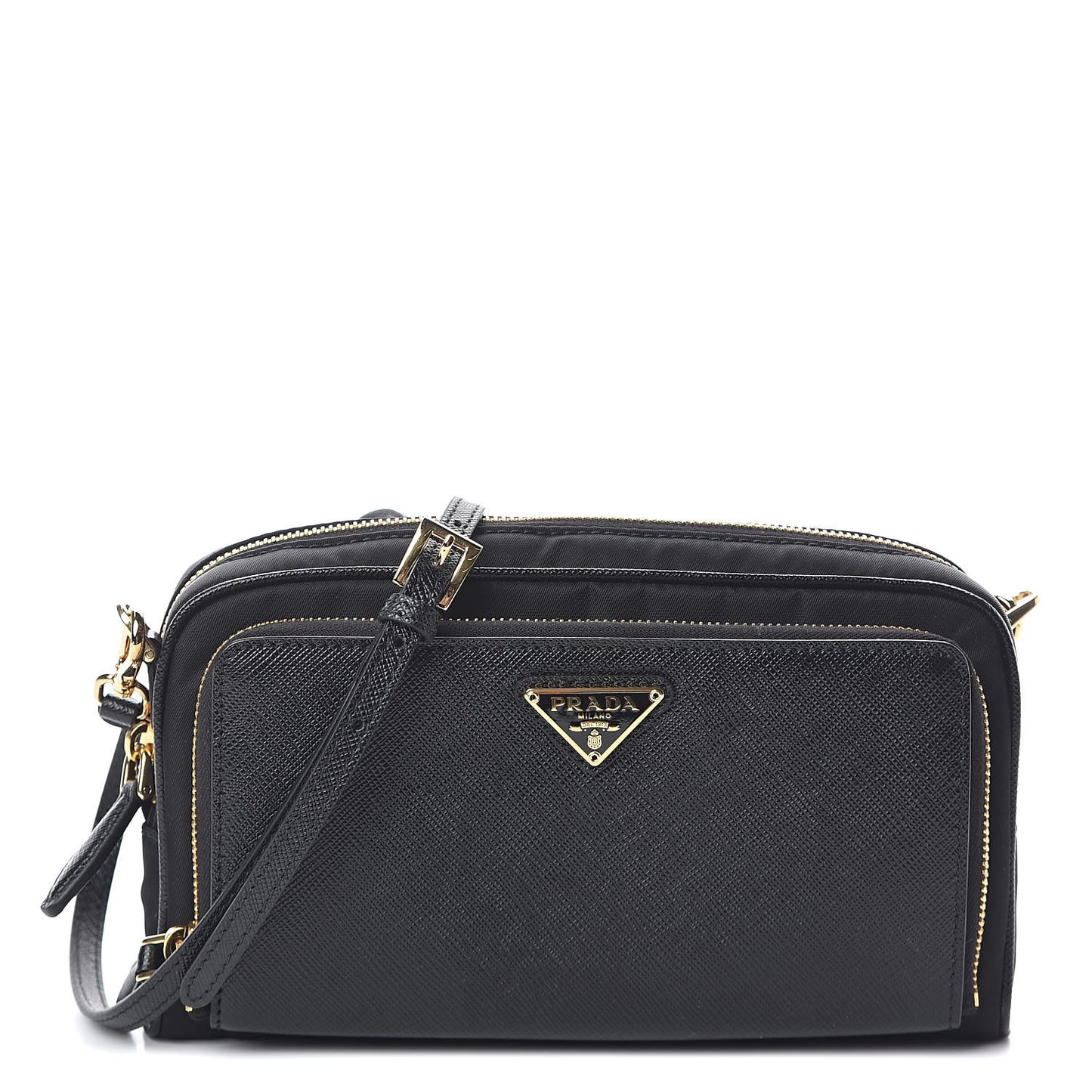 Saffiano Tessuto Nylon Vela Mini Crossbody Bag Black