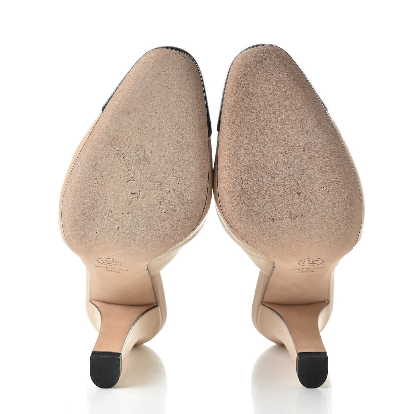 Lambskin Cap Toe CC Mules 36.5 Beige
