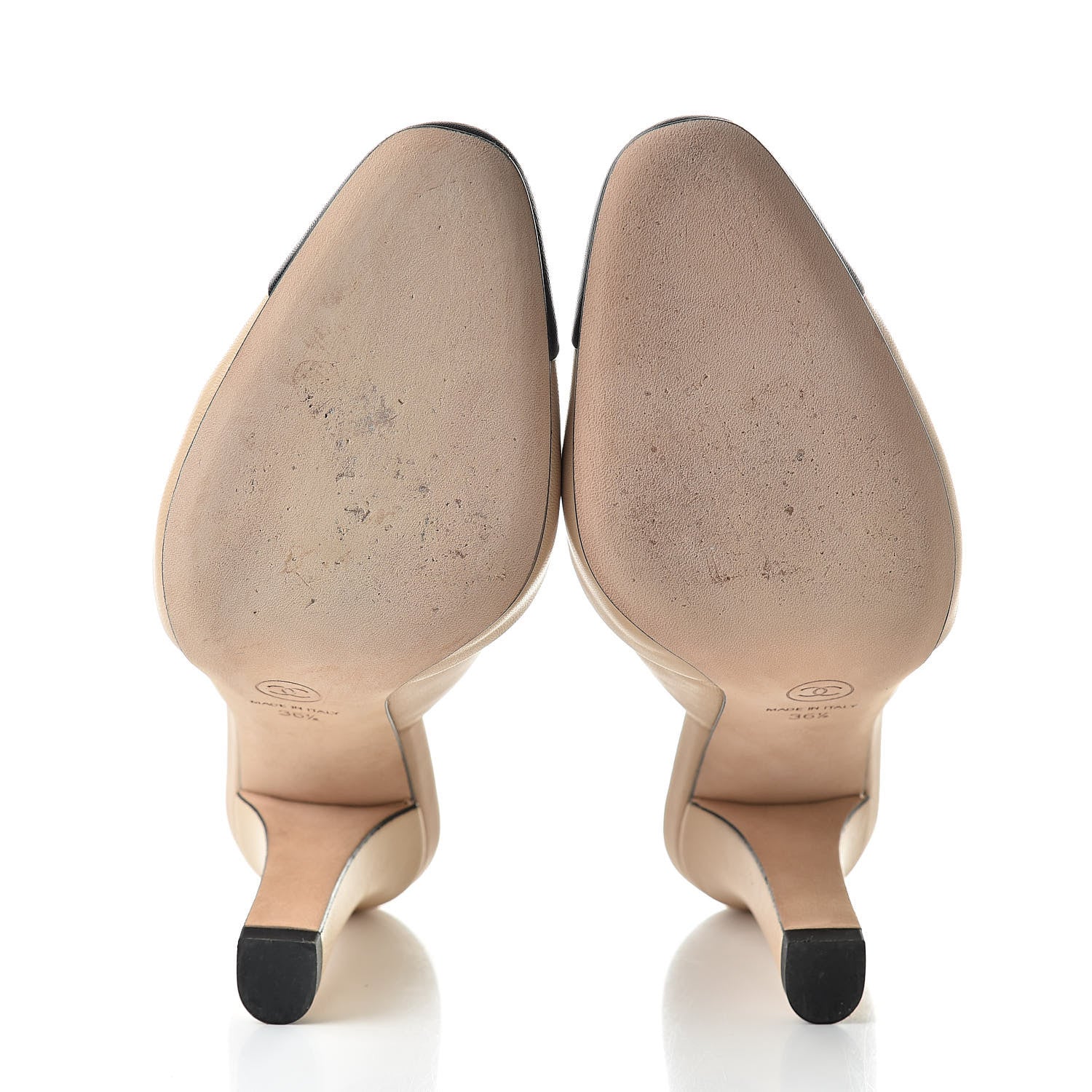 Chanel Lambskin Cap Toe CC Mules 36.5 Beige 7 of 13
