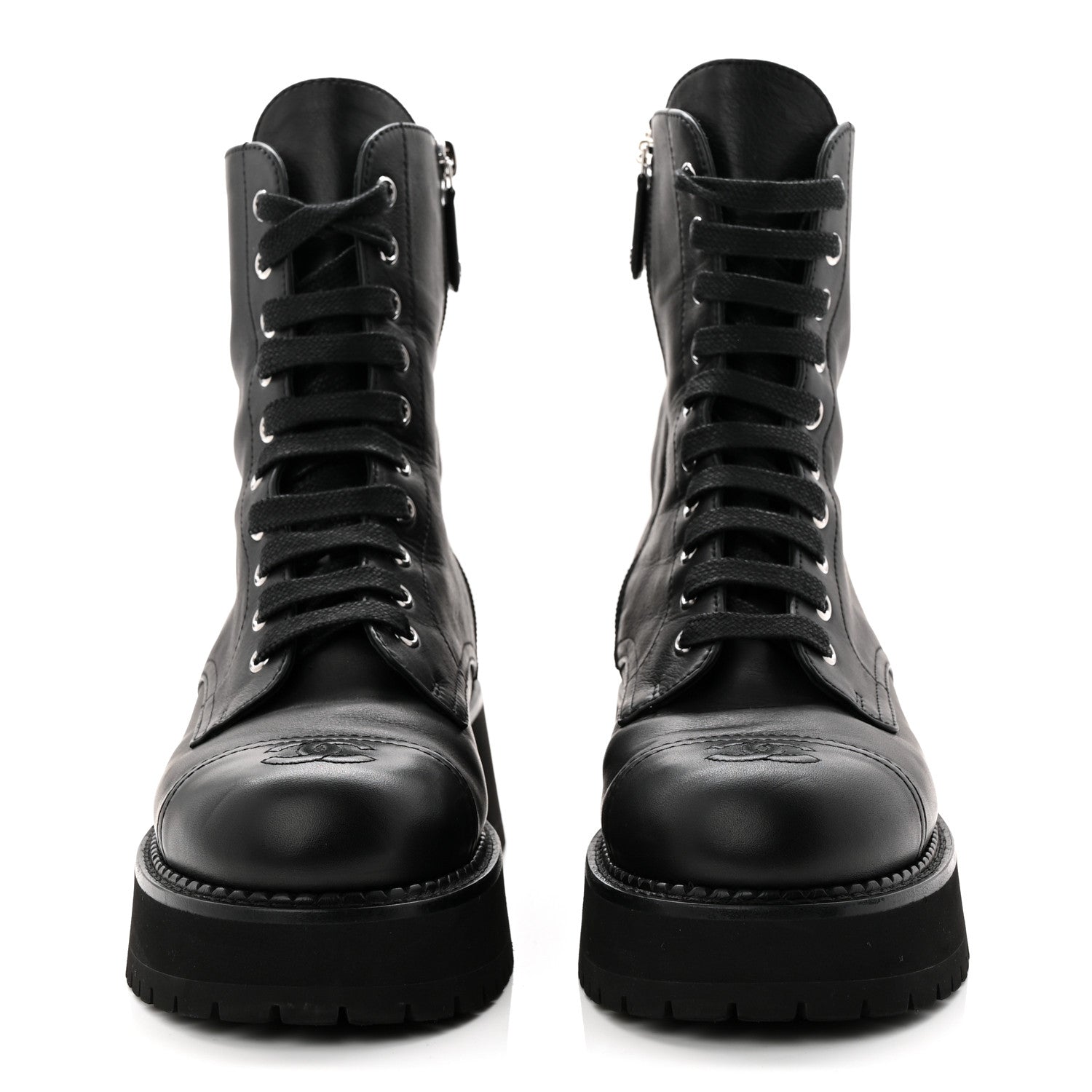 Chanel Calfskin Cap Toe Lace Up Combat Boots 39 Black 2 of 11