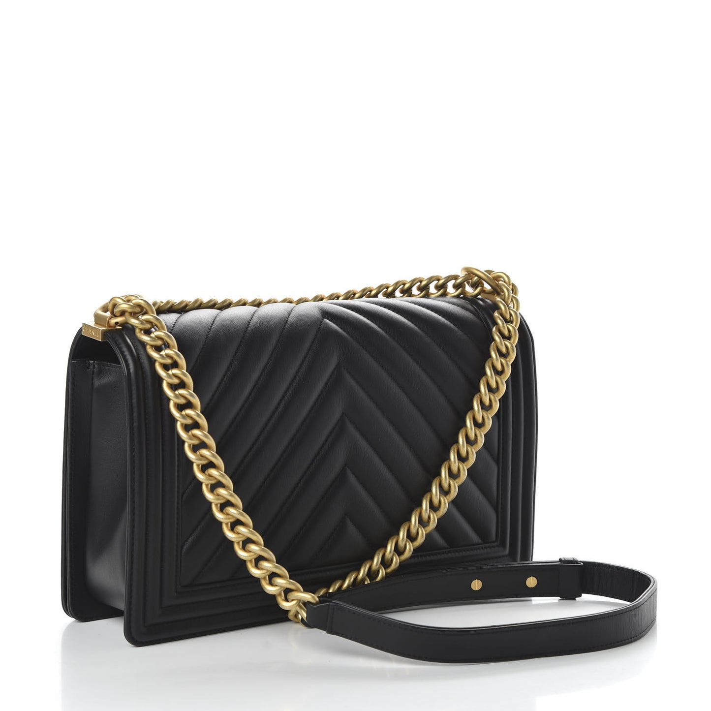 Lambskin Chevron Quilted Medium Boy Flap Black