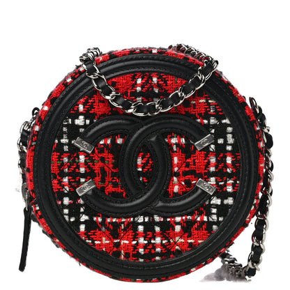 Chanel Tweed Quilted Round Filigree Clutch With Chain Red Black 1 of 13