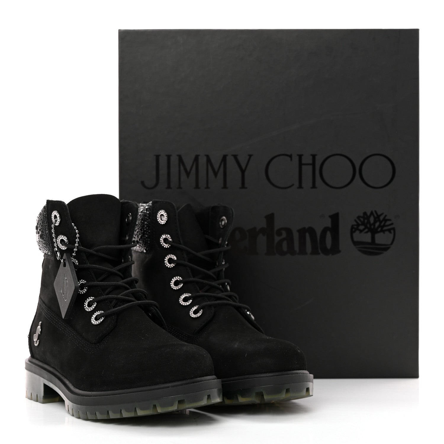 Jimmy Choo X TIMBERLAND Nubuck Swarovski Crystal Womens Ankle Boots 7 Black 11 of 11