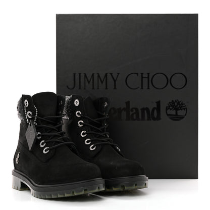 Jimmy Choo X TIMBERLAND Nubuck Swarovski Crystal Womens Ankle Boots 7 Black 11 of 11