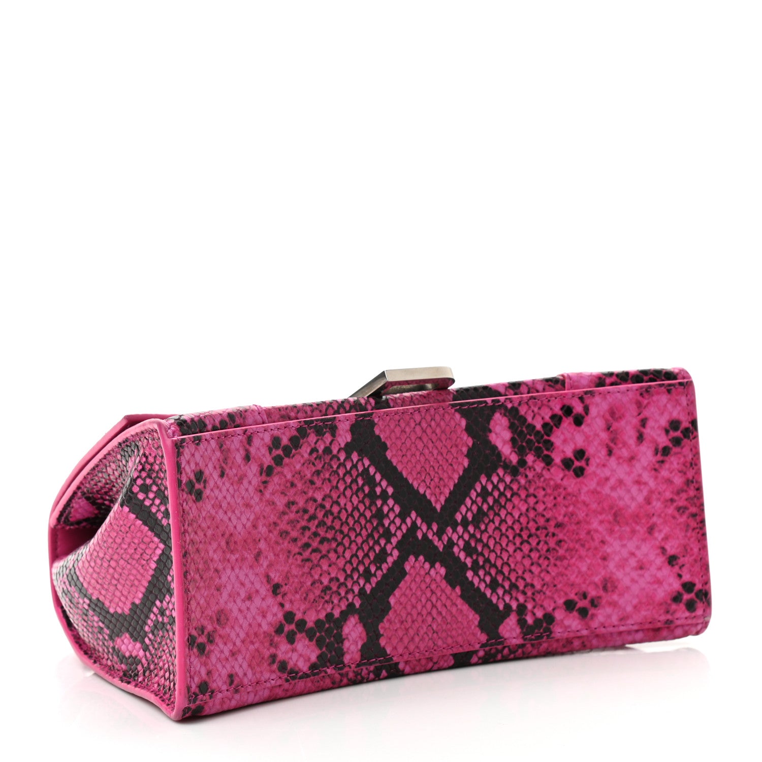 Balenciaga Shiny Calfskin Python Effect Small Hourglass Top Handle Bag Fuchsia Black 5 of 12