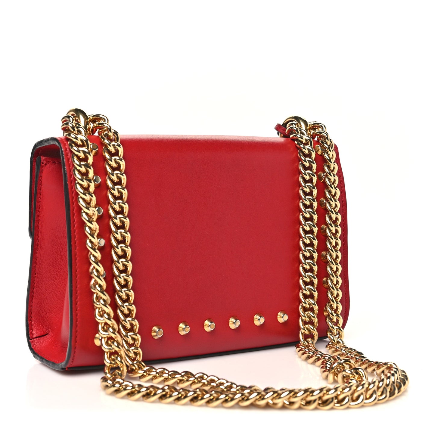 Calfskin Studded Small Padlock Shoulder Bag Hibiscus Red