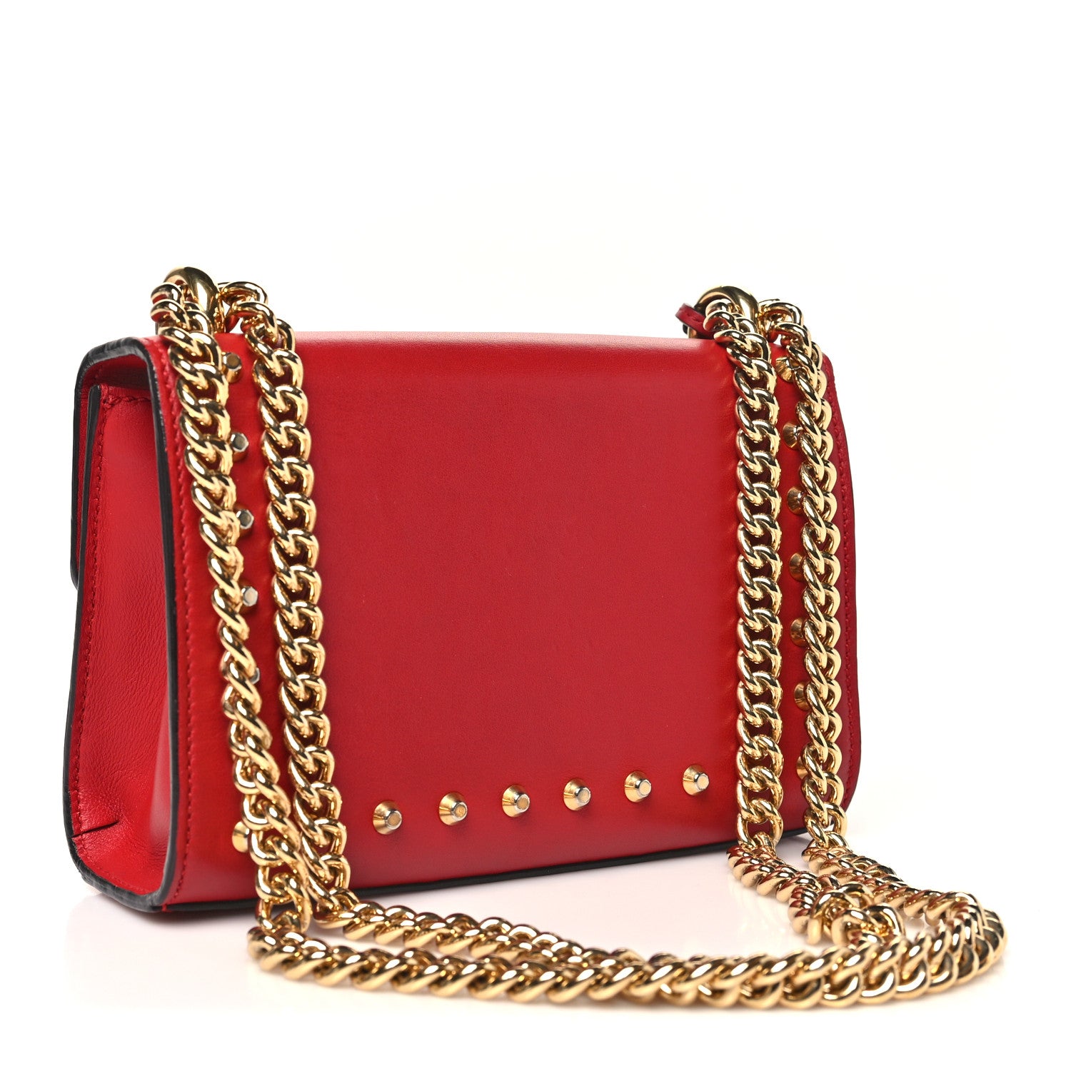 Gucci Calfskin Studded Small Padlock Shoulder Bag Hibiscus Red 3 of 10