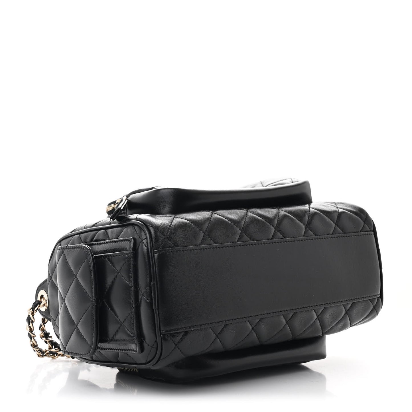 Shiny Crumpled Lambskin Quilted Medium Preppy Pocket Camera Case Black