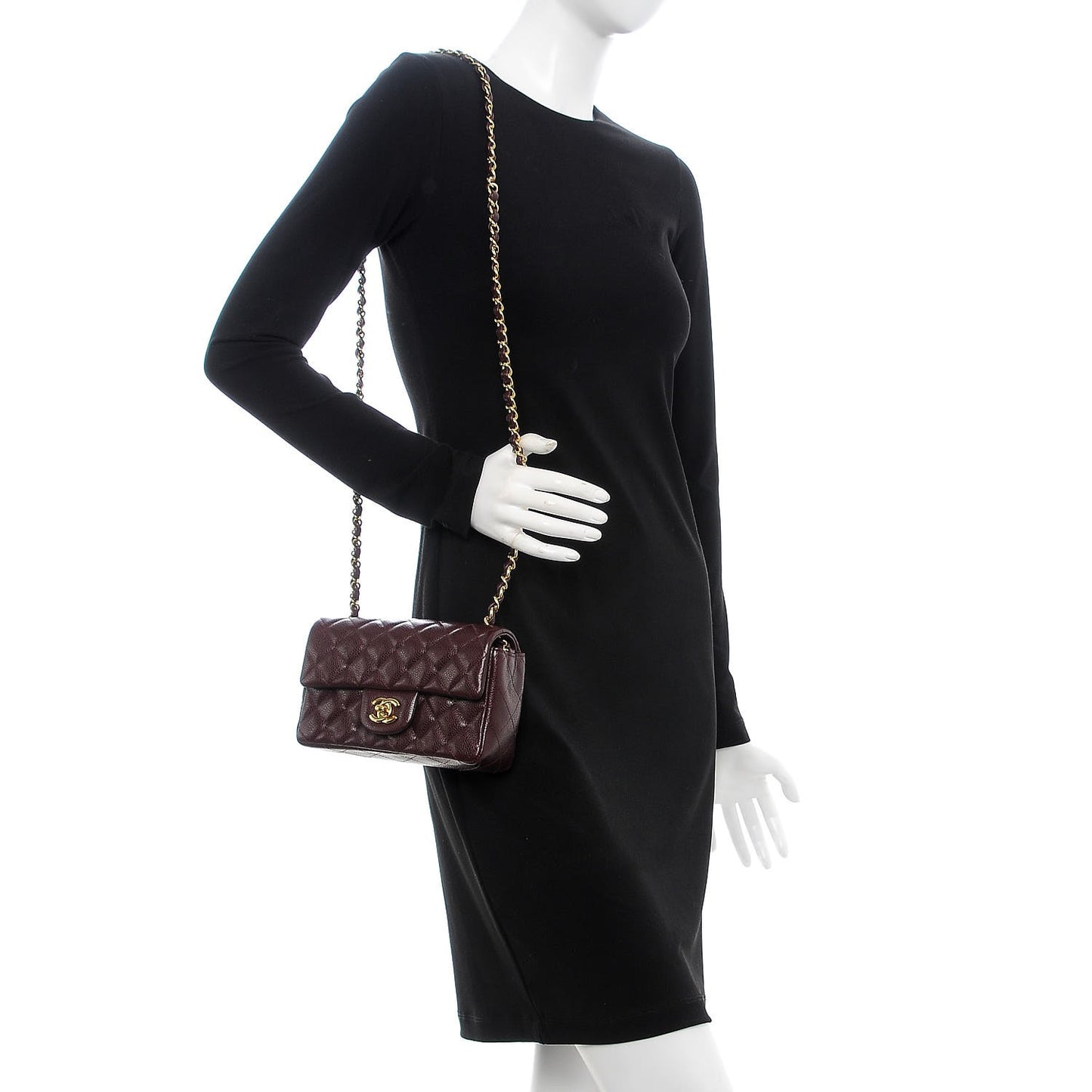 Caviar Quilted Mini Rectangular Flap Burgundy