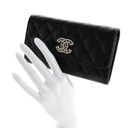 Chanel Caviar Quilted Crystal CC Large Gusset Flap Wallet Black 2 of 8