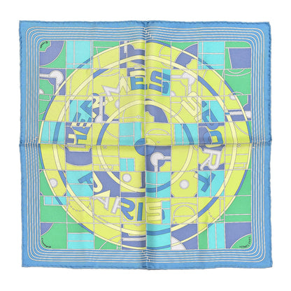 Hermes Silk Sport Pocket Square Bleu Azur Vert Fluo Mauve 1 of 4