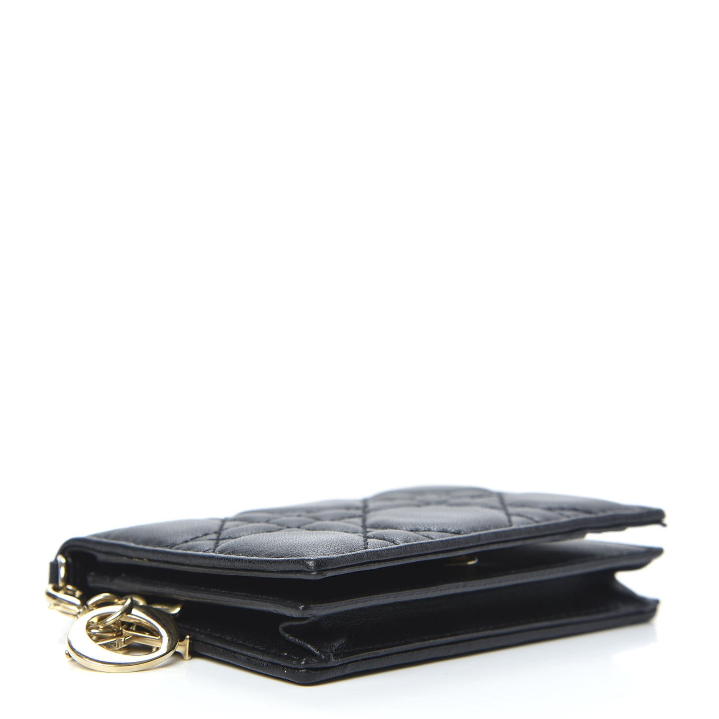 Lambskin Cannage Small Lady Dior Flap Card Holder Black