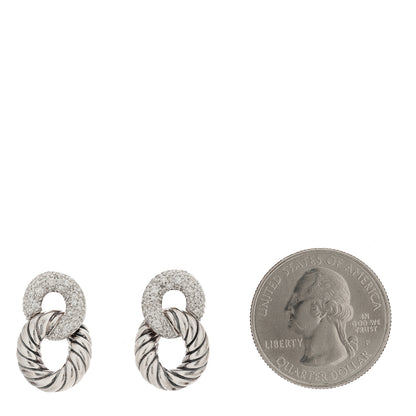 David Yurman Sterling Silver Diamond Belmont Curb Link Drop Earrings 2 of 4