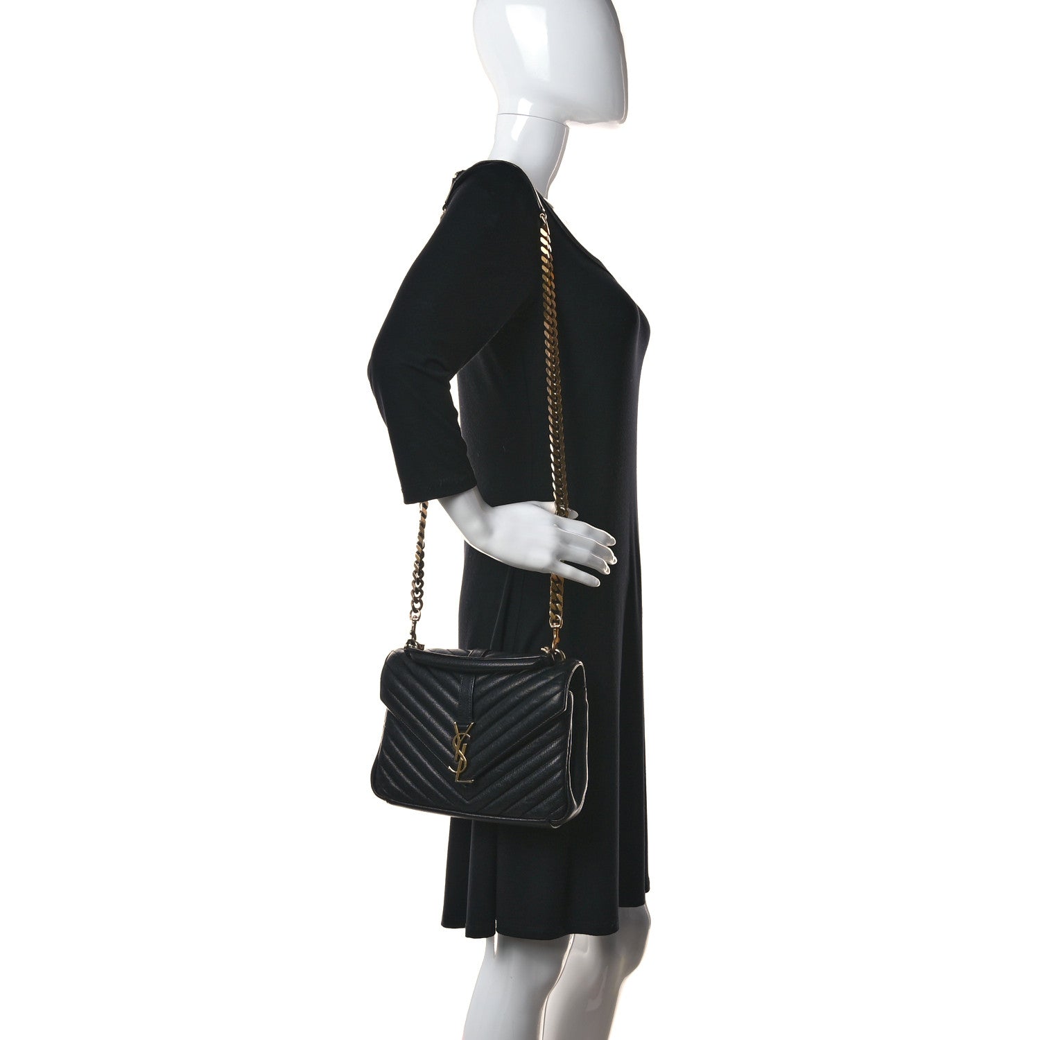 Saint Laurent Sheepskin Matelasse Chevron Monogram Medium College Bag Black 2 of 19