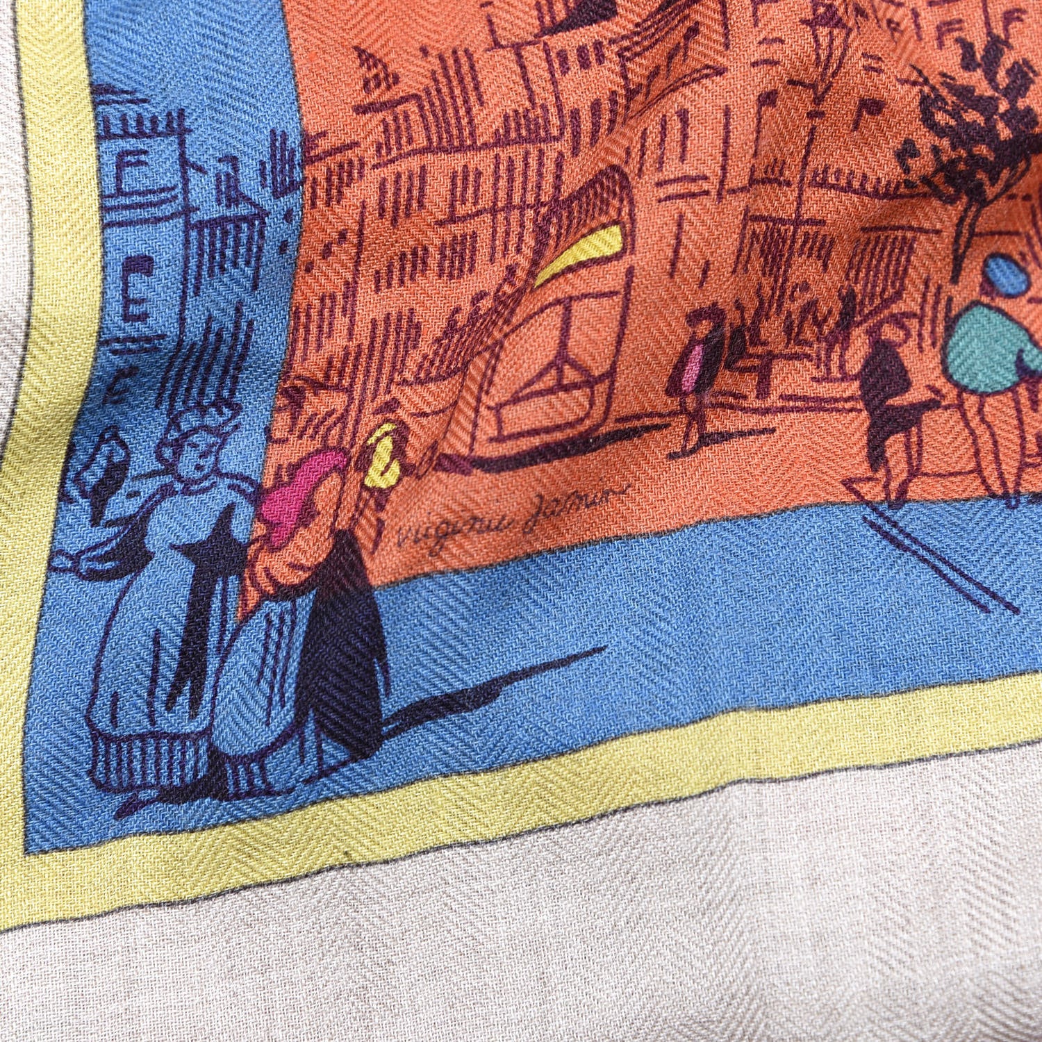 Hermes Cashmere Silk A L'Ombre des Boulevards Shawl 140 Naturel Rose Orange 3 of 4