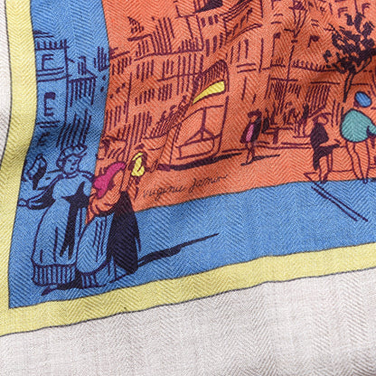 Hermes Cashmere Silk A L'Ombre des Boulevards Shawl 140 Naturel Rose Orange 3 of 4