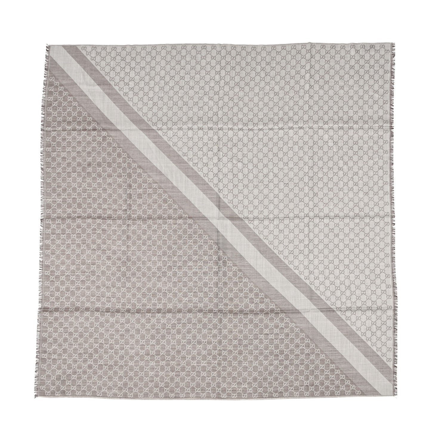 Wool Silk Monogram GGWeb Fringe Shawl Bitume Ivory