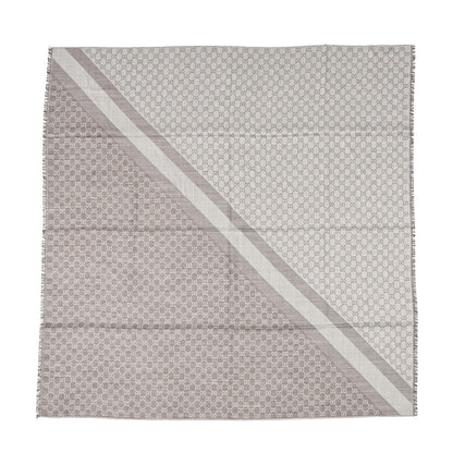 Gucci Wool Silk Monogram GGWeb Fringe Shawl Bitume Ivory 1 of 5