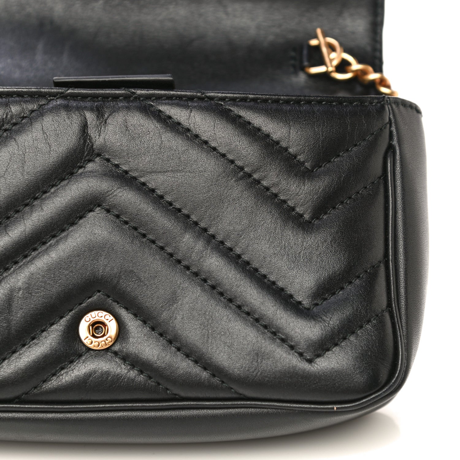 Gucci Calfskin Matelasse Super Mini GG Marmont Shoulder Bag Black 14 of 17