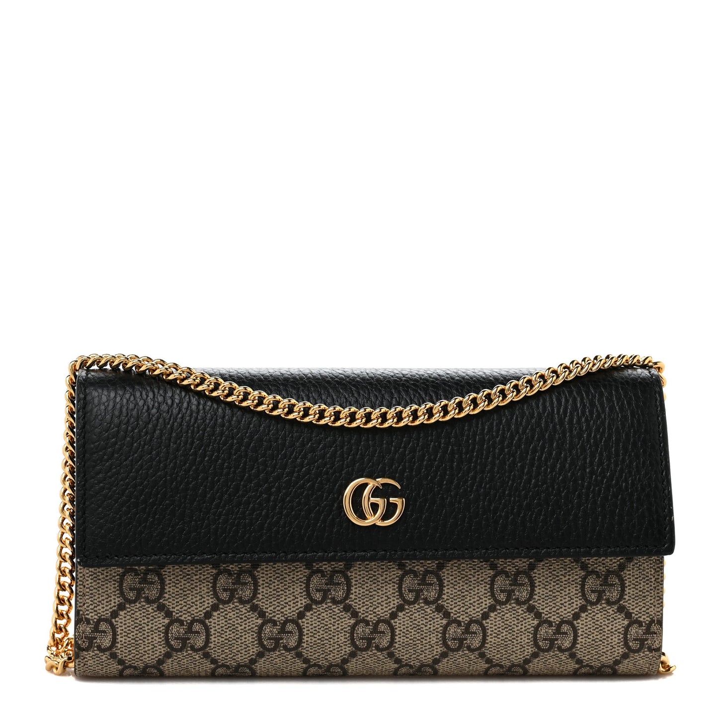 Dollar Calfskin GG Supreme Monogram Petite GG Marmont Wallet Chain Bag Black Beige Ebony